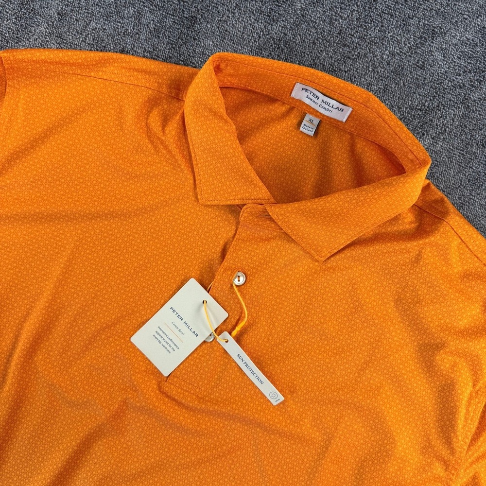 Peter Millar Summer Comfort Crown Sport Polo Orange Geometric Mens XL